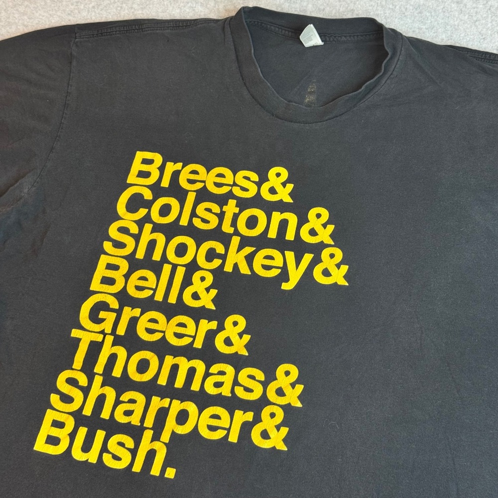 Vintage 2009 New Orleans NFL Football Brees Colston Bush Roster T-Shirt XL Black